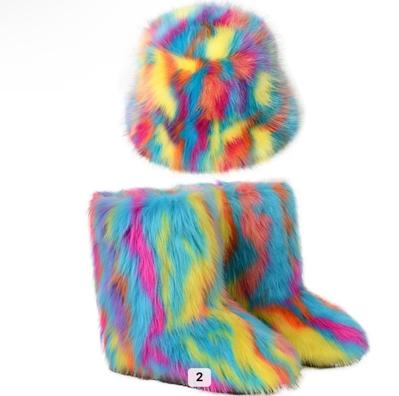 Burr Neon Fur Boot & Hat Set