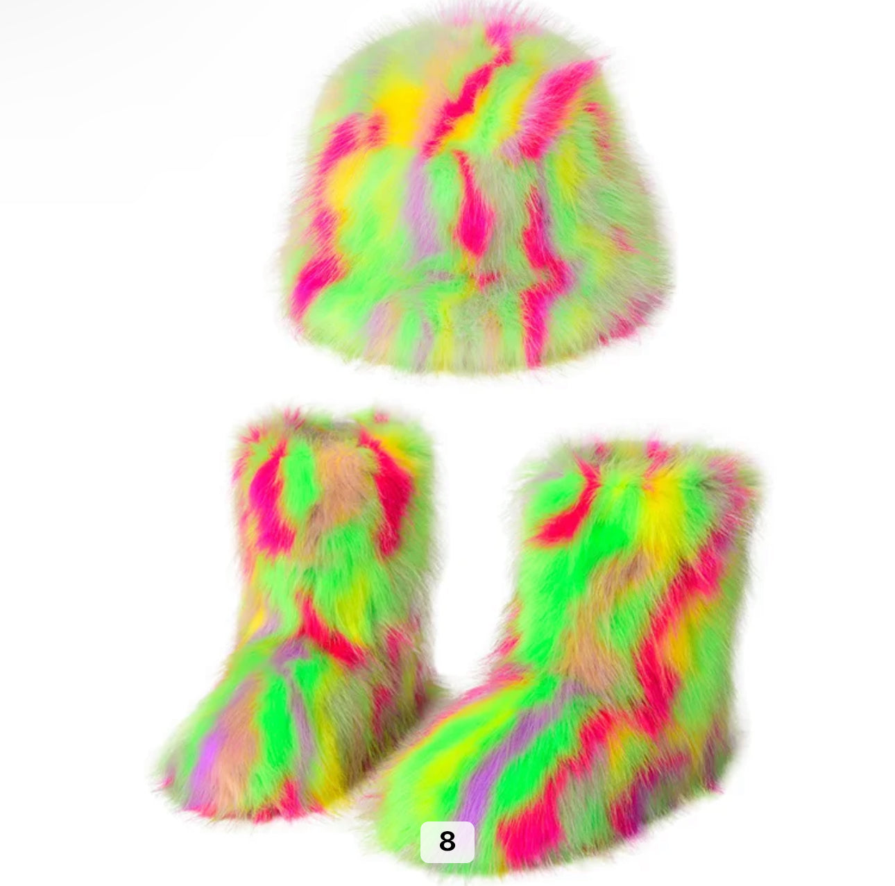 Burr Neon Fur Boot & Hat Set